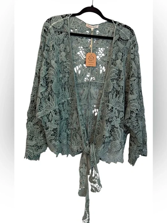 NEW!! 🔥 A Rare Bird Crochet 🦋 Butterfly Throwover Cardigan Boho Lace O/S NWT - Picture 10 of 11